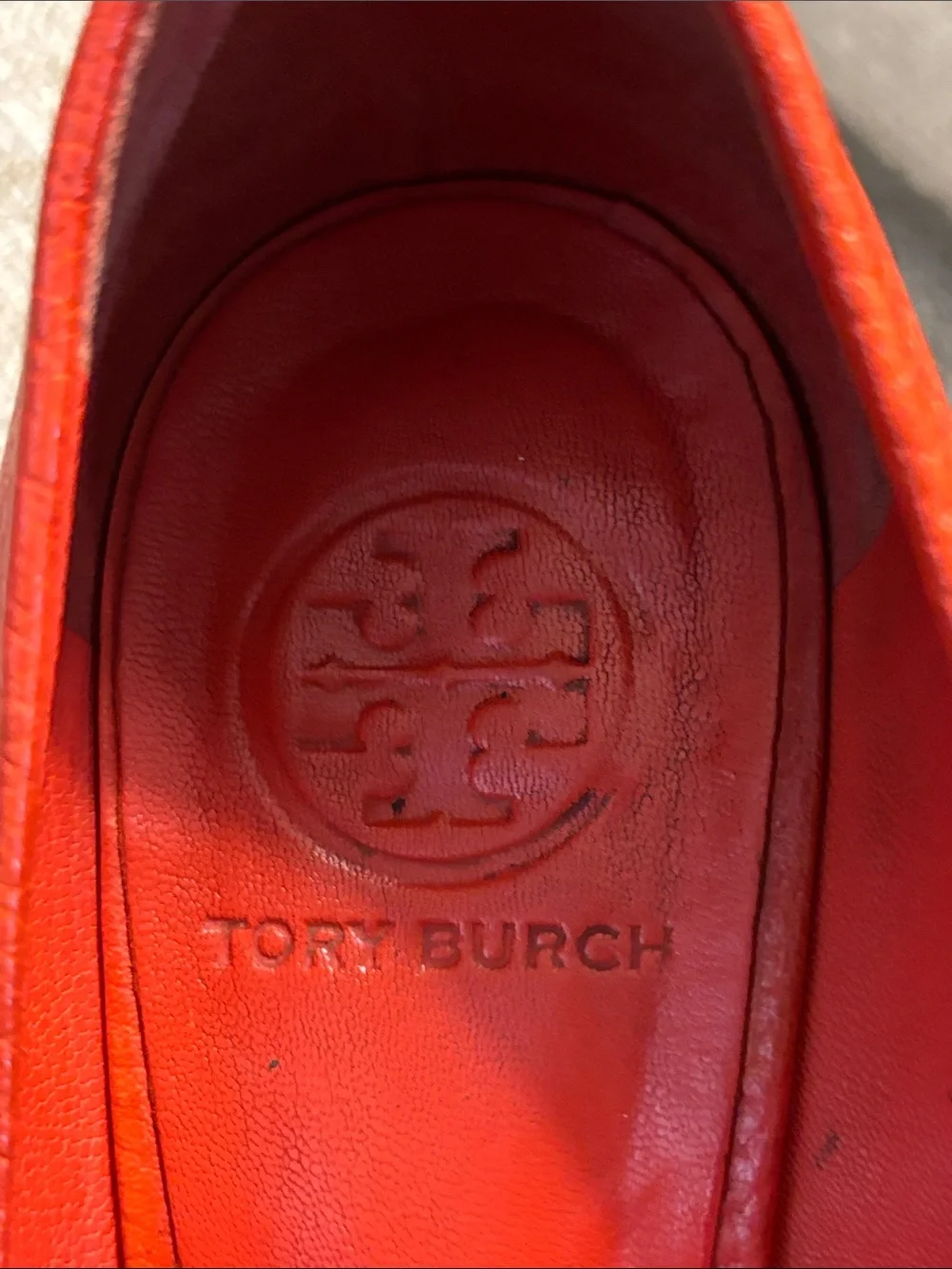 Tory Burch Sally Peep Toe Orange Pebbled Leather Sandals- 7